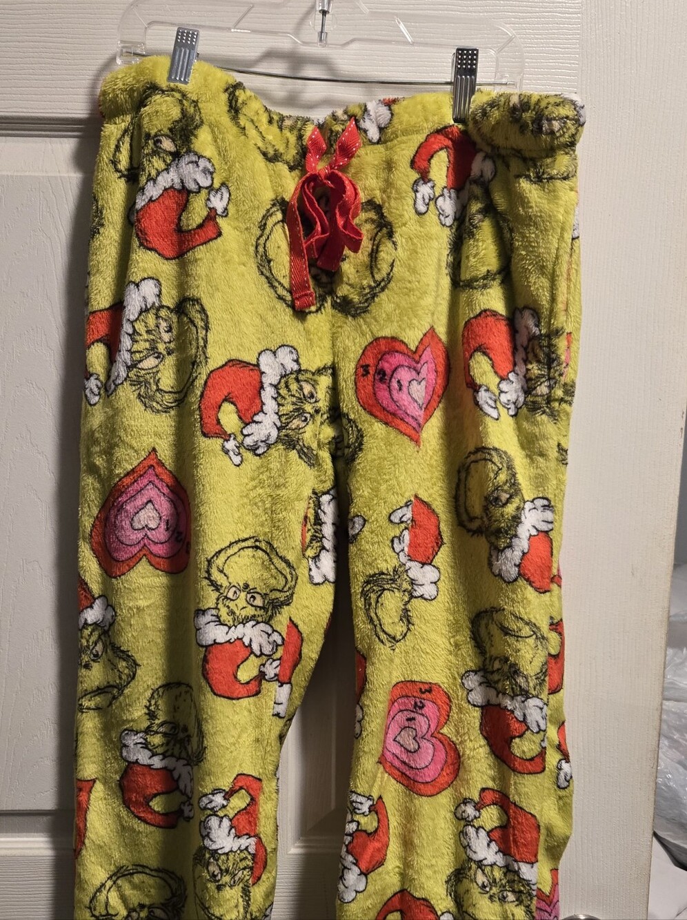 Womens Plush Grinch Print Pajama Pants - Green
